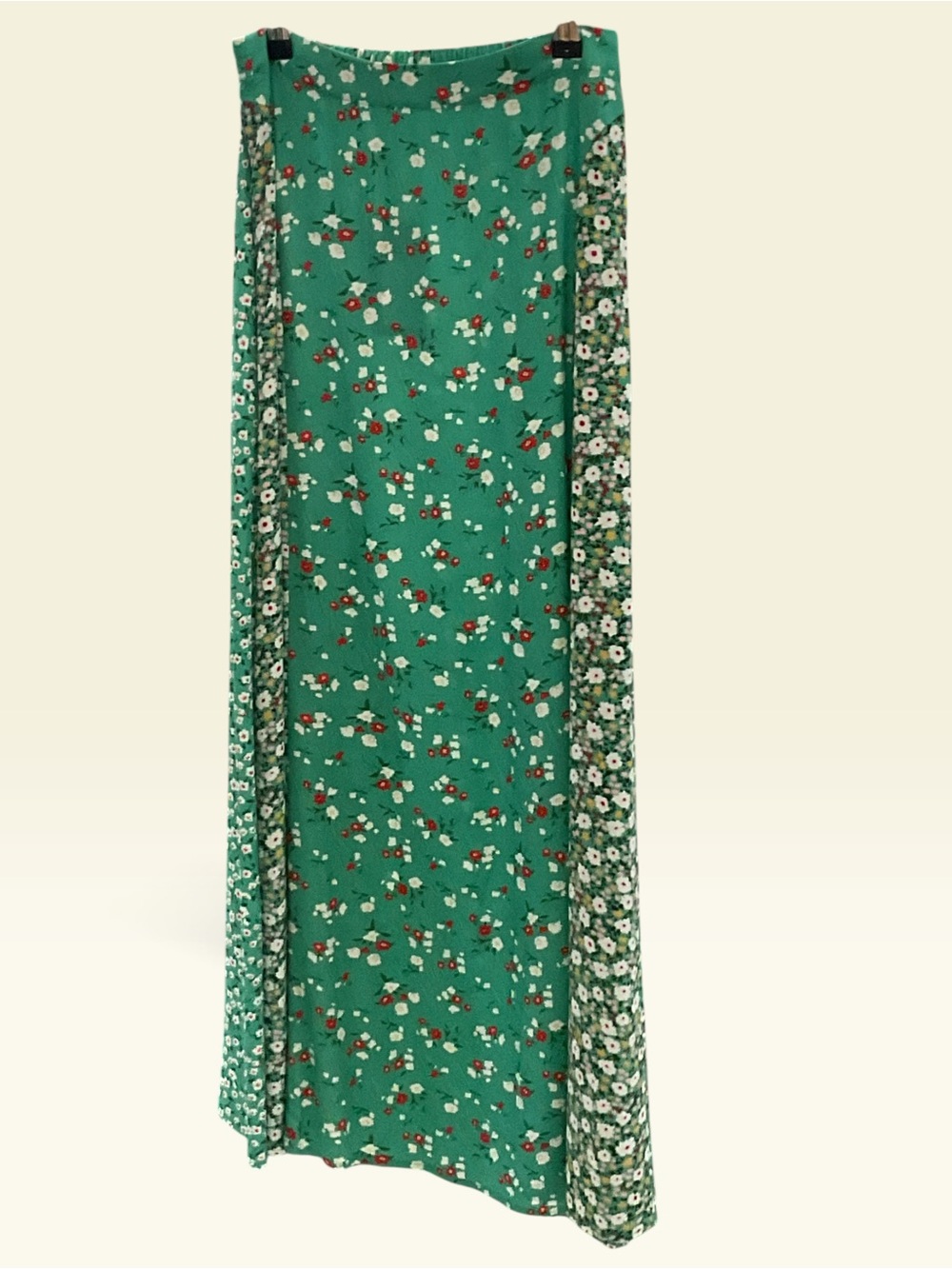 Green Floral Maxi Skirt with Side Panel Detail